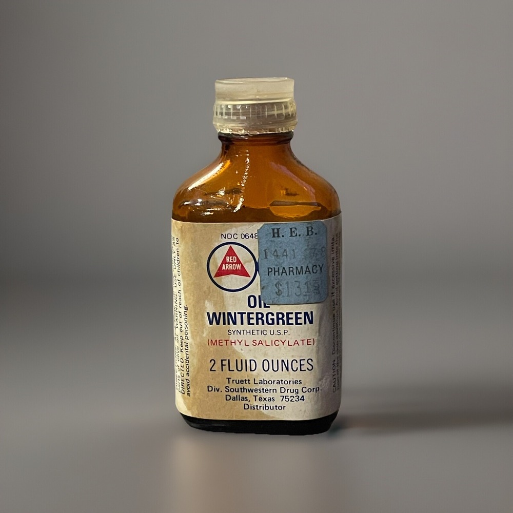 VTG Oil Wintergreen‎ Pharmacy Red Arrow Amber Glass Bottle USA